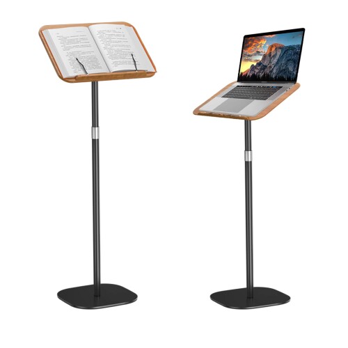 POLESTO 読書用ブックスタンド 54cm-130cm昇降式 サイドテーブル角度調整 金属構造 台座 しっかり安定性 木製パッド付き ノートパソコン、料理本、製図板、譜面台、タブレット用のハンズフ 6,800円