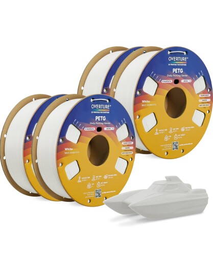 OVERTURE PETG 細糸 1.75粍、3D 印刷機 細糸、4kg 細糸 (2.2 重量ポンド)、ほとんどの FDM 印刷機に其れ相応 (White 1kg* 4)