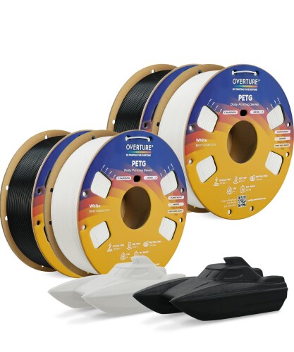 OVERTURE PETG 細糸 1.75粍、3D 印刷機 細糸、4kg 細糸 (2.2 重量ポンド)、ほとんどの FDM 印刷機に其れ相応 (Black 1kg*2+White 1kg* 2)