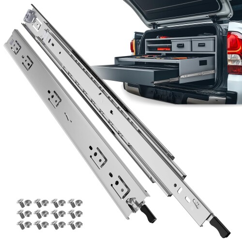 ToBeGreat 重量用 スライドレール 800MM ロック付き 幅51MM 3段 取り外し可能 Heavy Duty 引き出しレール 工業用 スライド レール キャラバン 棚 荷台用 サイドマウント 白い ネジ付き 2本入（ペア