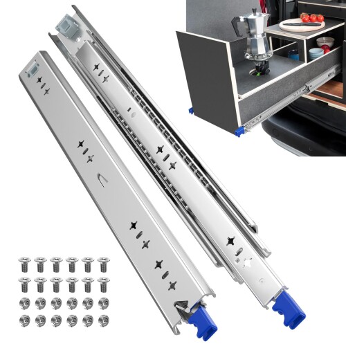ToBeGreat 重量用 スライドレール 750MM ロック付き 幅53MM 3段 取り外し可能 サイドマウント Heavy Duty 工業用 引き出しレール 耐荷重用 レール 荷台 スライド 棚 収納 シルバー ネジ付き 2本入