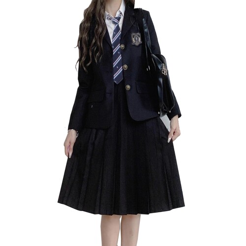 (AOTYP) 本格制服 学生服 コスプレ 仮装 スクールスーツ レギュラーブレザー 衣装 高校生制服 森ガール スカート ブラウス 女装 ブラックS|アルメリアセカンドストア