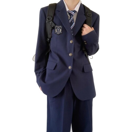 (AOTYP) コスプレ スクール ブレザー 男子制服 学生服 5点セット 衣装 ズボン 長袖シャツ シンプル レギュラータイプ 無地 ネイビー2XL|アルメリアセカンドストア