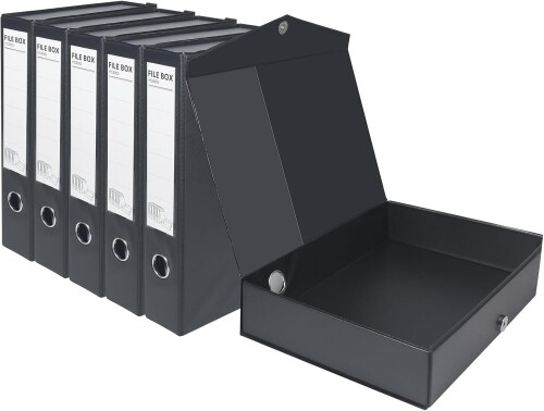 JIDHUHI A4ファイルボックス 6個 折りたたみ マグネット開閉 6.5cm 固定クリップなし 書類整理用 黒｜アルメリアセカンドストア