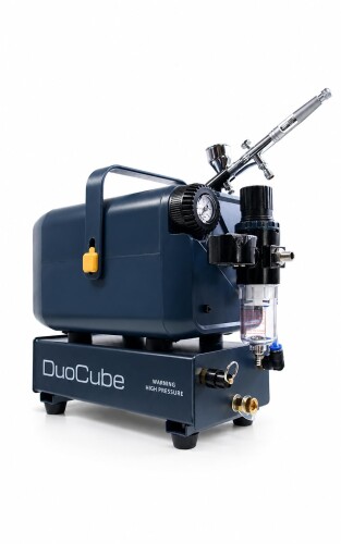 DePes エアブラシ コンプレッサー DuoCube扱いやすいサイズ設計 ダブルサイレンサー 口径0.3mm プラモデル 模型 塗装|アルメリアセカンドストア