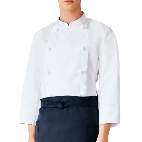 (アルベ) 七分袖 コックコート 兼用 上質 シワになりにくい 丈夫 組紐ボタン 飲食 厨房 レストラン 制服 AS6800 C-1 ホワイト S