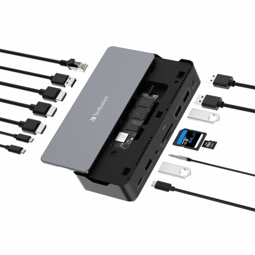 バーベイタム(Verbatim) バスパワー USB Type-Cハブ ドッキングステーション 15 in 1 HDMI×2 ディスプレイボード USB-A×4 USB-C×3 インサーネット SD Micro SD オーディオ 内蔵M.2 SSD用スロット 32173|アルメリア店