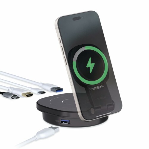 エレコム 縛ステイション USB-C 4-インチ-1 Qi2 照明ランプ付 PD100W かっこ良い電話機申し受ける（15W）/Air pods申し受ける（5W） PD相応う USB-A×2 USB-C×1 HDMI×1 黒いこと DST-Q041BPBK