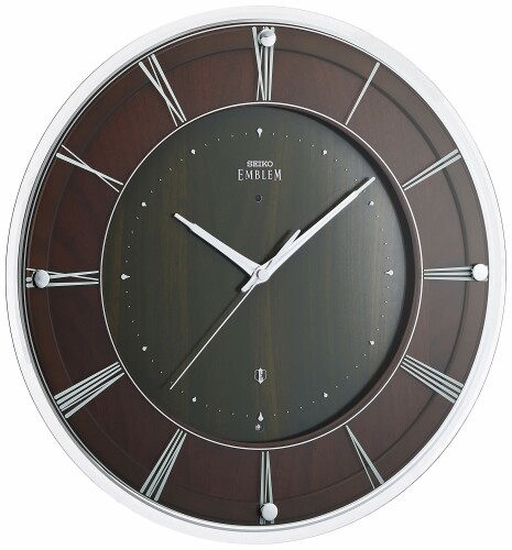 セイコークロック 掛時計 濃茶木地 直径360x48mm 電波 アナログ SEIKO EMBLEM HS558A|アルメリア店