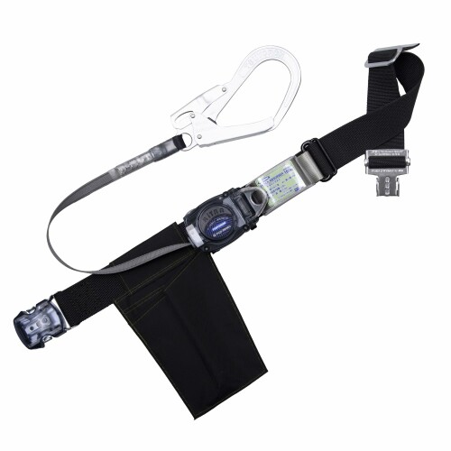 藤井電工(Fujii Denko) ツヨロン TSUYORON 新規格 胴ベルト型 墜落制止用器具 リトラ 巻取式 安全帯 ワンタッチバックル 軽量アルミフック TB-RL-OT593-BLK-M ブラック Mサイズ ベルト長さ1200mm 着脱｜アルメリア店