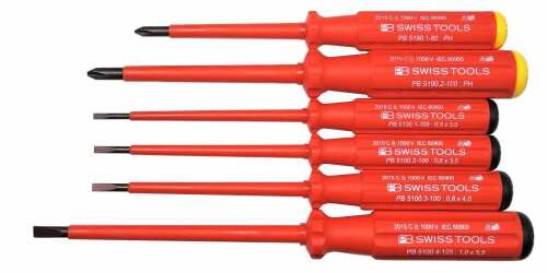 PB SWISS TOOLS ピービースイスツールズ 6本組 スイスグリップクラシックハンドルタイプ 絶縁ドライバーセット(マイナス・プラス) 5542｜アルメリア店 11,474円