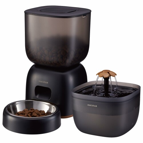 NAKURAM ナクラム ペット用オートフィーダーアンドファウンテン DA-459 犬 猫 自動給餌器 自動給水器 録音機能 2WAY給電 循環式 フィルター付 ブラック インテリア おしゃれ|アルメリア店