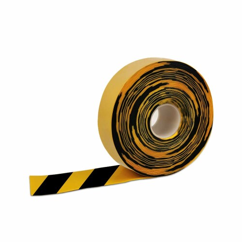 高耐久伝達ルート磁気テープ 黄/黒(虎)  幅50mm×30m 厚さ1粍 PVC 両縁テーパー社会システム 強ねばり着く