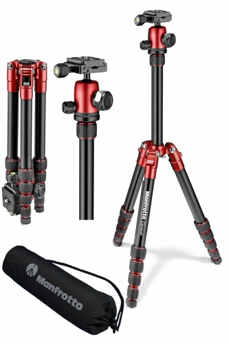 マンフロット(Manfrotto) Element トラベル三脚 スモール レッド アルミ 5段 MKELES5RD-BH 耐荷重6kg 最高143cm 軽量1.15kg コンパクト32cm ケース付 ミラーレス一眼 旅行 ブイログ用|アルメリア店