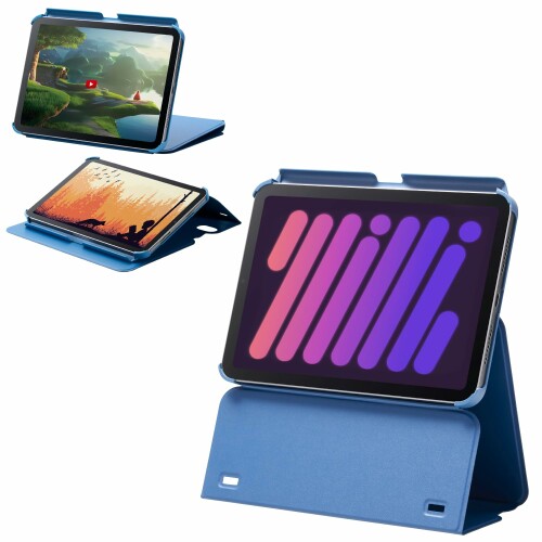 エレコム iPad mini7(A17 Pro 2024年) mini6 第6世代 ケース 多段階高さ調整 オートスリープ/オートウェイク ソフトレザー ネイビー TB-A24SWVH2NV