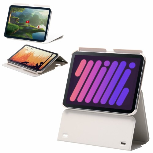 エレコム iPad mini7(A17 Pro 2024年) mini6 第6世代 ケース 多段階高さ調整 オートスリープ/オートウェイク ソフトレザー クレージュ TB-A24SWVH2GB