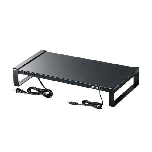 サンワサプライ 電源タップ+USBハブ付き机上ラック(W500) MR-LC204BKN ブラック｜アルメリア店