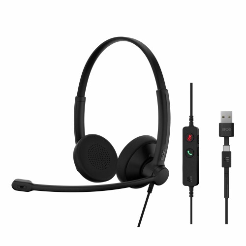 EPOS IMPACT 100 UC ステレオ USB-C+A 上端仕掛ける - ユニバーサル交通相応う、ノイズキャンセリング、軽さ、USBアダプタ、UC職業的向け受話器、ソフトイヤー