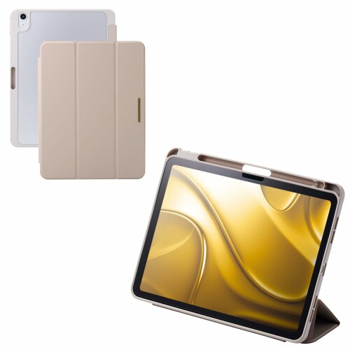 エレコム iPad Air 11in (M4/M3/M2) 2026/2025/2024年 容れもの 取りまかなう 下げ翼 ホンブルグ帽なめし革 うしろ側せつ然たる スリープモード タッチペンホルダー付き添い人 CHIC STYLE グレージュ 結核症-A25MWVJM3GB
