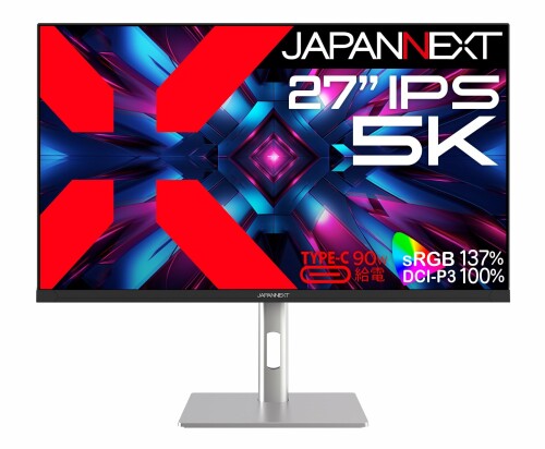 JAPANNEXT 27インチ IPSパネル搭載 5K(5120x2880)解像度 液晶モニター JN-IPS275K-HSPC9 HDMI DP USB Type-C(最大90W給電) HDR sRGB:137% DCI-P3:100% 高さ調整 ピボット対応 KVM PBP/PIP機能搭載 61,740円