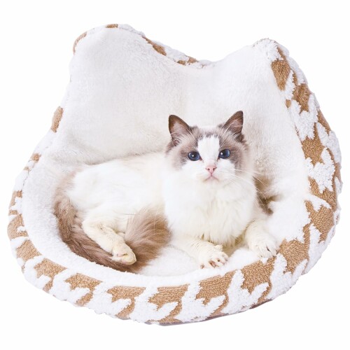 ペティオ (Petio) 猫用ベッド あったかくつろぎベッド フチ付 ネコ耳ラウンド キャメルブラウン