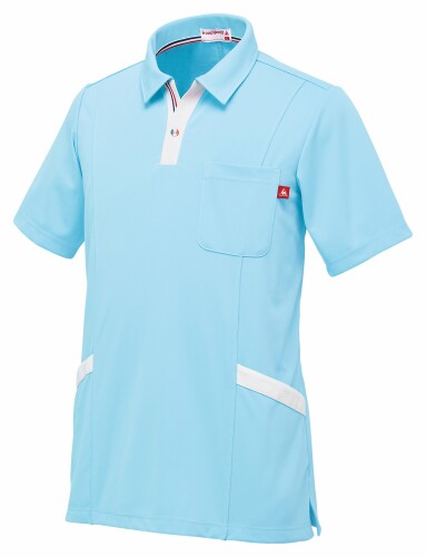 介護制服 編み物ティーシャツ 男女兼用 ルコック アクア 大いさ:L UZL3032-4