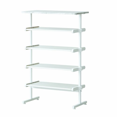 永井興産 ワンタッチ式可動棚ラック フィット 4段 幅60cm アジャスター付 マーブル NK-7501|アルメリア店