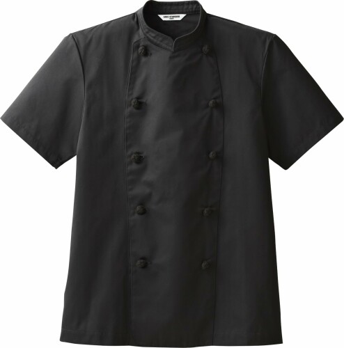 (アルベ) 半袖コックコート 兼用 ブラック シワになりにくい 丈夫 組紐ボタン 飲食 厨房 レストラン 制服 AS8049 C-10 ブラック 4L