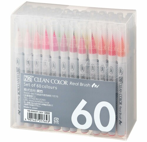 呉竹 カラーペン 筆ペン ZIG クリーンカラー リアルブラッシュ 60色 RB-6000AT/60V｜アルメリア店