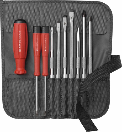 PB SWISS TOOLS ピービースイスツールズ 9本組 差替式ドライバーセット ロールケース(ブラック)付 ペーパーボックス入 8218.BKCBB|アルメリア店