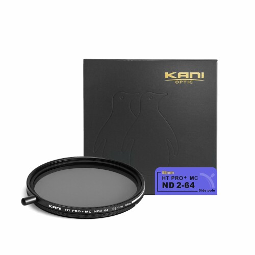 KANI 58mm 可変NDフィルター HT PRO+ MC ND2-64 減光効果最大6絞り分 着脱式調整用ノブ付 高濃度時X状ムラ抑制 低反射 撥水 撥油 防汚 ナノコーティング 809223｜アルメリア店
