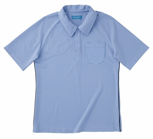 介護制服 男女兼用編み物プルオーバー半袖 KAZEN 青色 大きさ:3L APK234-18
