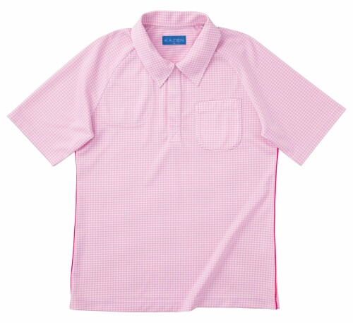 介護制服 男女兼用編み物プルオーバー半袖 KAZEN サクラ色 大きさ:4L APK234-13