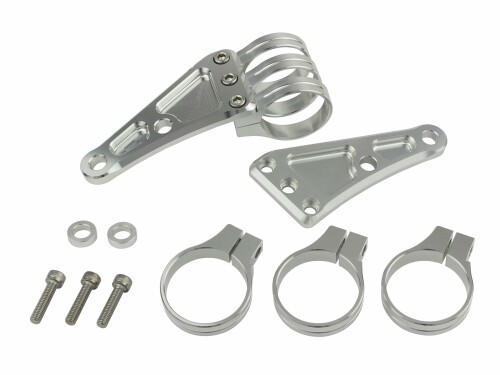 ポッシュフェイス(POSH FAITH) バイク用品 マシンドロングヘッドライトステー 3サークルクランプタイプ フォーク径43mm シルバー 032048-33｜アルメリア店