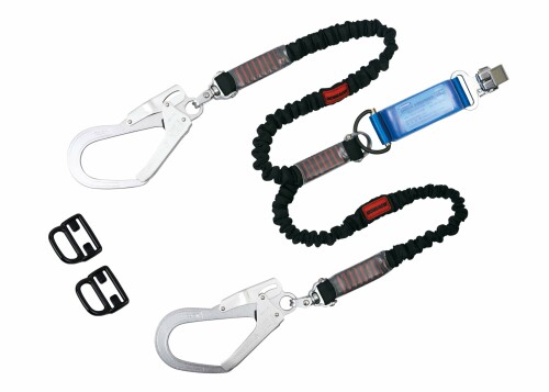 (藤井電工) 新規格 フルハーネス用ランヤード ノビロン 伸縮ロープ式 130kg対応 ブラック 黒 ツインランヤード THL-2-NV93SV-33-BK-130KG-2R23 2丁掛けランヤード 日本製 高所作業 墜落制止用器具