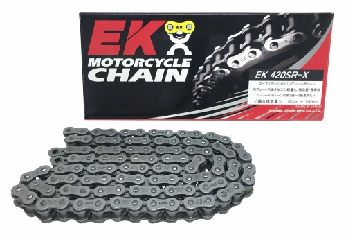 EK(イーケー) 自動二輪車用チェーン店 420SR-X スチール写真 150L SKJ (セミプレスクリップジョイント) QX輪っか消印