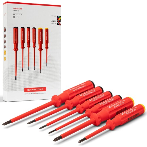 PB SWISS TOOLS ピービースイスツールズ 6本組 スイスグリップクラシックタイプ 絶縁ドライバーセット(マイナス・プラス) ペーパーボックス入 5542.CBB|アルメリア店