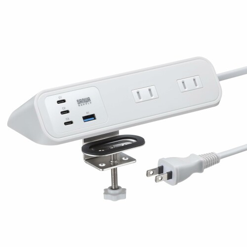 サンワサプライ クランプ固定式タップ(AC4個口+USB-C×3+USB-A×1・PD65W・ホワイト) TAP-B114UC-2W|アルメリア店