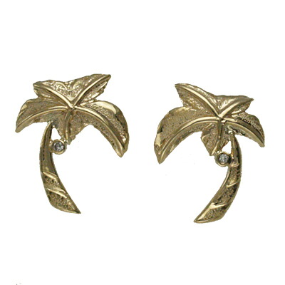 ハワイアンジュエリー ピアス イヤリング 14k イエローゴールド パームツリーピアス ダイヤモンド付き メンズ レディース ゴールド ヤシの木 ハワイ製|ハワイアンジュエリー アロアロ