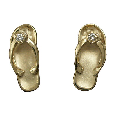 ハワイアンジュエリー ピアス イヤリング 14k イエローゴールド ビーチサンダルピアス ダイヤモンド付き メンズ レディース ゴールド サンダル ビーサン ハワイ製
