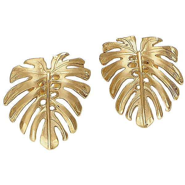 ハワイアンジュエリー ピアス 14K イエロー ゴールド モンステラ ポストタイプ スタッズ ハワイ製|ハワイアンジュエリー アロアロ