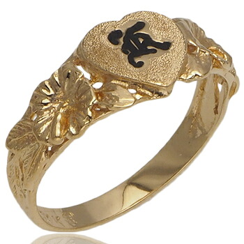 ハワイアンジュエリー リング ゴールドリング レディース 指輪 ハートエナメルイニシャル ハイビスカス 14K ハワイ製 2号-22号