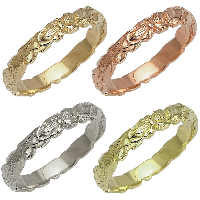 ハワイアンジュエリー リング 指輪 14k ゴールド ハワイアン カットアウト スクロール リング 3mm幅 ハワイ製 2号～25号｜ハワイアンジュエリー　アロアロ