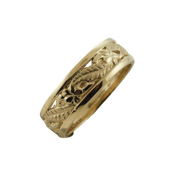 ハワイアンジュエリー リング ゴールドリング 透かし プルメリア リーフリング レディース 指輪 14k ゴールド 6mm ハワイ製 2号-25号|ハワイアンジュエリー アロアロ