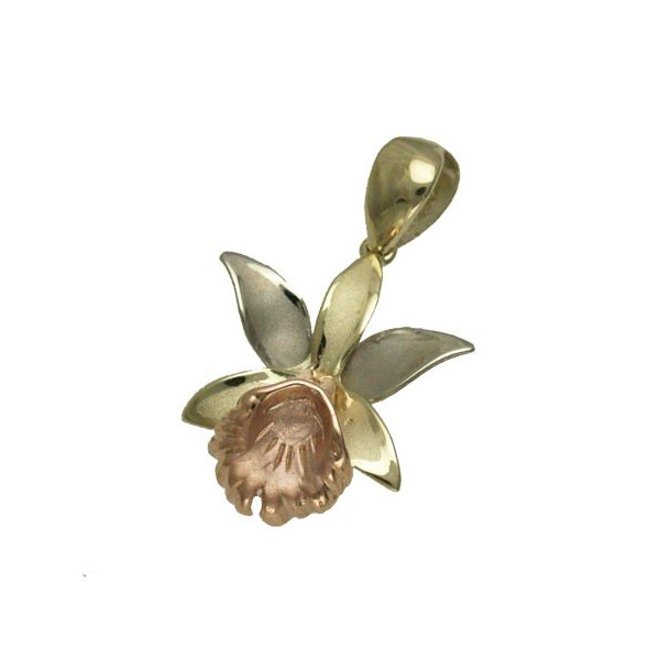 ハワイアンジュエリー ネックレス ペンダント トップ 14K ３カラー ゴールド オーキッドトップ レディース ハワイ製 トライカラー オーキッド