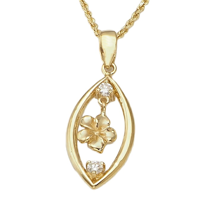 ハワイアンジュエリー 14K ゴールド ペンダント トップ プルメリア ダイヤモンド トップ|ハワイアンジュエリー アロアロ