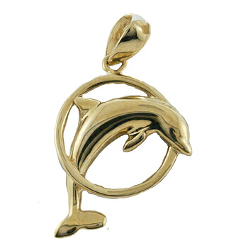 ハワイアンジュエリー ネックレス ペンダント トップ 14K ゴールド サークルドルフィントップ１ メンズ レディース イルカ ドルフィン ハワイ製