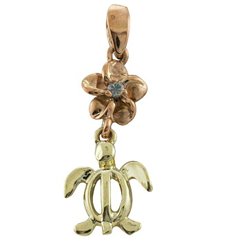 ハワイアンジュエリー ネックレス ペンダント トップ 14K ゴールド ２トーンプルメリアホヌトップ メンズ レディース ホヌ ハワイ製