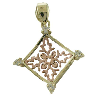 ハワイアンジュエリー ネックレス ペンダント トップ 14K ゴールド ２トーンダイヤモンド透かしハワイアンキルトトップ メンズ レディース ダイヤモンド キルト ハワイ製