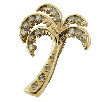 ハワイアンジュエリー ネックレス ペンダント トップ 14K ゴールド ダイヤモンドを散りばめた煌めく パームツリートップ メンズ レディース ダイヤモンド ヤシの木 ハワイ製